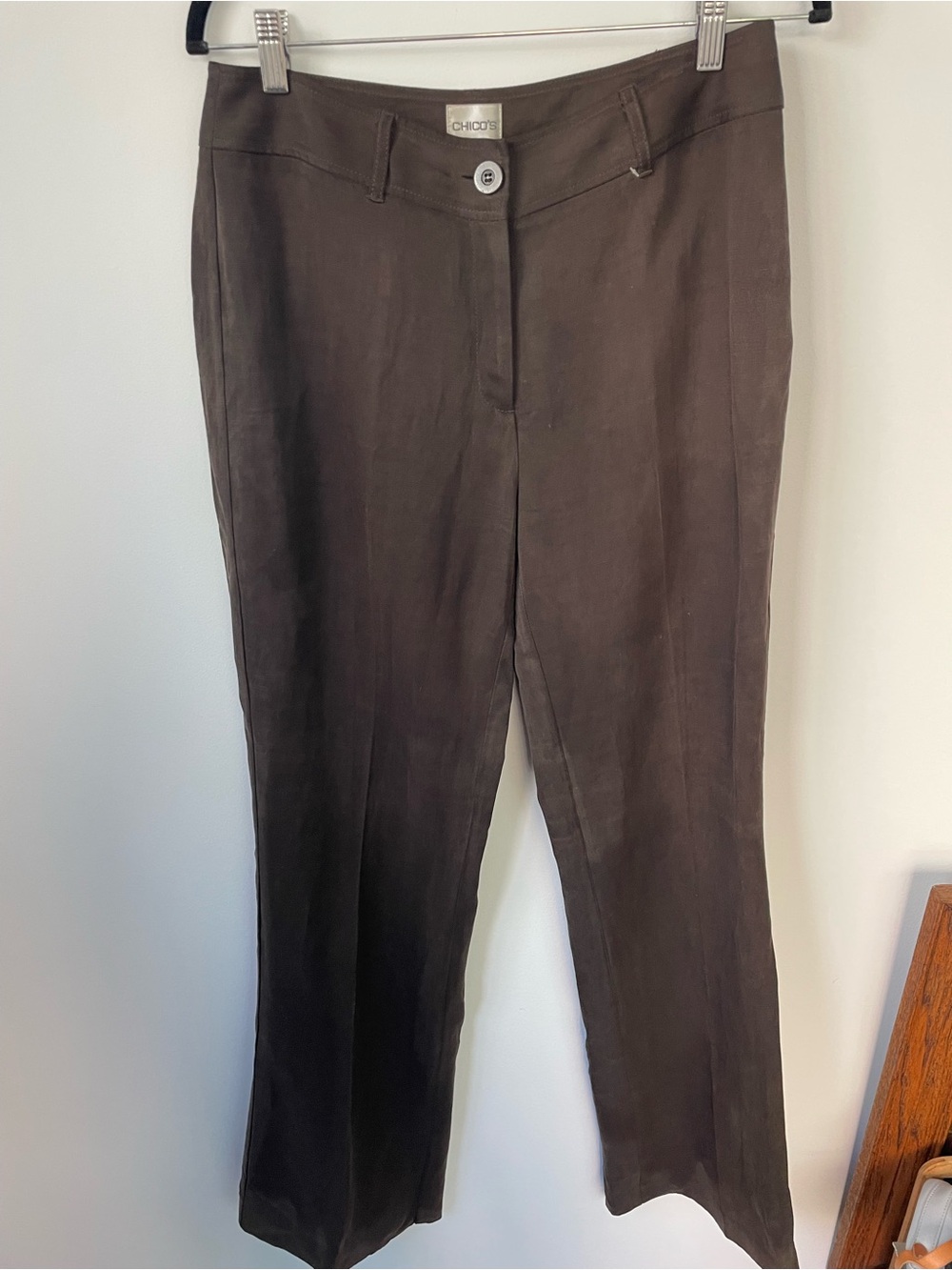 Vintage Chocolate Brown Chico's Silk Linen Cotton Blend Trousers